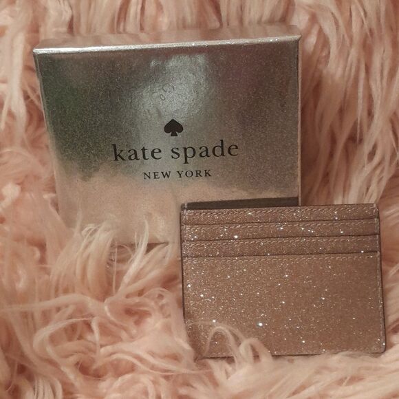 NWT KATE SPADE ROSEGOLD SHIMMY GLITTER FABRIC CARDHOLDER - Picture 3 of 9